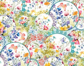 Butterfly Fantasy Collage in Multi Cotton Fabric, By In The Beginning Fabrics - Cut to Order