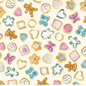 Bake Sale - Cookie Cutters in Cream Cotton Fabric by Michael Miller - Gingerbread, Cookie Cutters, Butterflies - Cut to Order