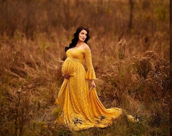 yellow lace maternity dress