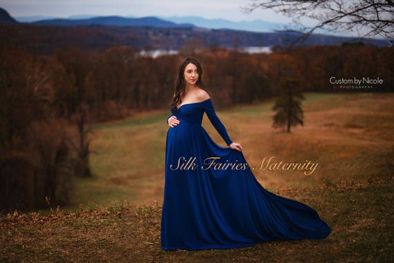 royal blue off the shoulder maternity dress