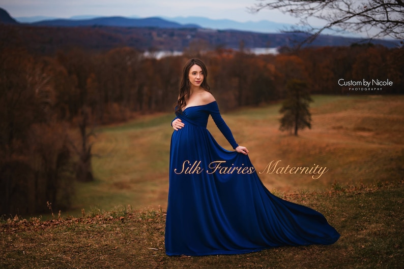 long blue maternity dress