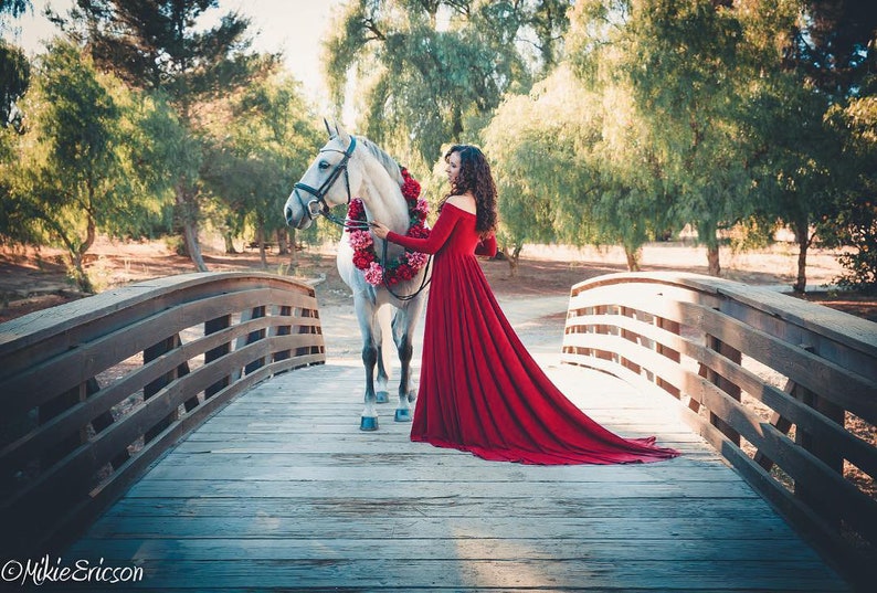 Long Sleeves Maternity Photo Prop Dress Grown Darah magenta engagement Dress,Off Shoulders Baby Shower Bridesmaids half circle