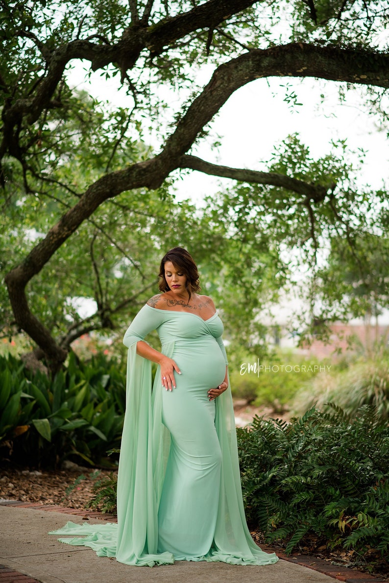 MELANIA Off Shoulders Chiffon SAGE GREEN Maternity Gown Etsy