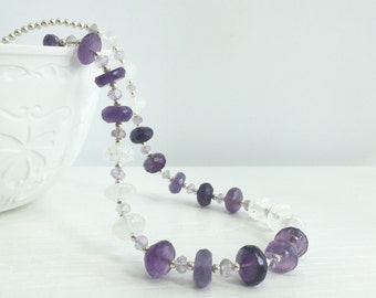 Necklace, Purple Amethyst and Moonstone, unique Xmas gift for wife, mom June birthday, bridal jewellery set, winter wedding maid of honor,