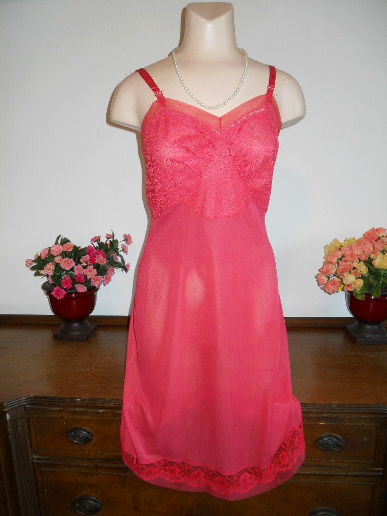 Vintage 1950's Red Lacy Full Slip Lavish Lace Red Nylon Slip Pin up Girl Slip Vintage Red Slip