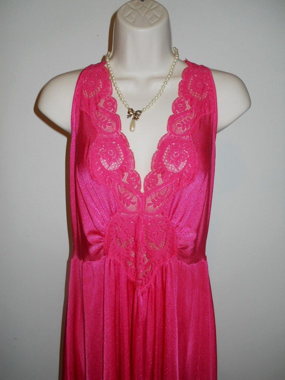 Vintage Hot Pink Olga Nightgown 98280 ~ 1980's Wi