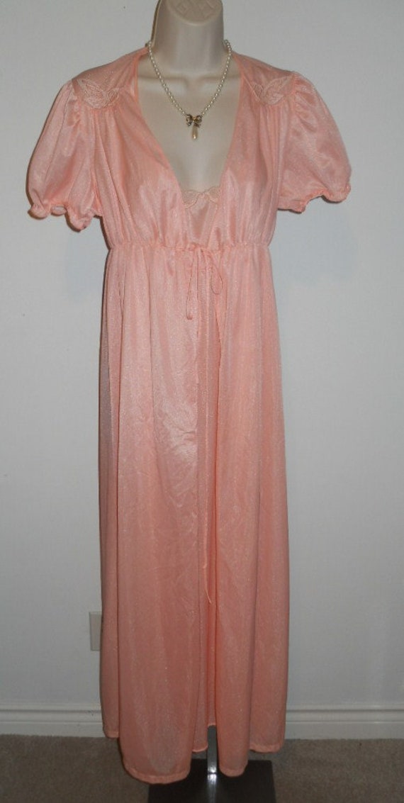 Vintage Coral Pink Long Peignoir Set~ 1980's Silk