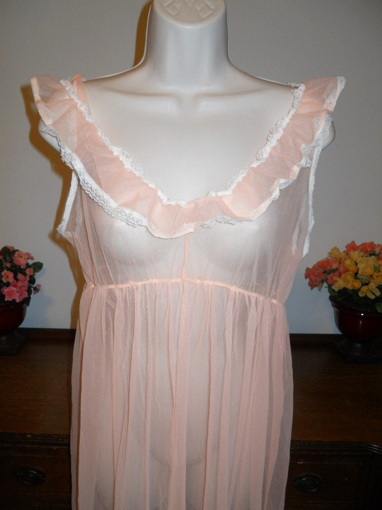 Vintage Ultra Sheer Peach Nightgown 1960's Fancy Ultra | Etsy