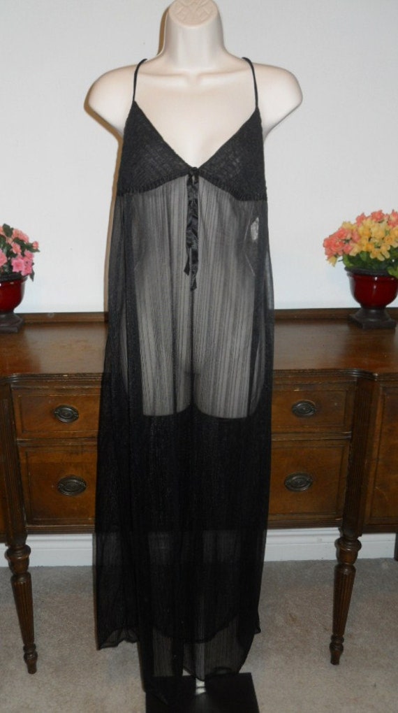 Vintage Black Chiffon Nightgown ~ 1960's Slumber S