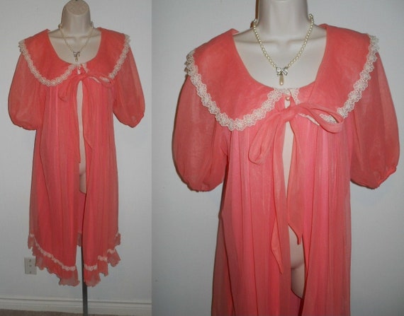 Vintage Dorsay Coral Peignoir Negligee ~ 1960's Gl