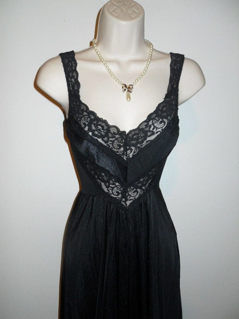 Vintage Olga Style Ucw Silky Black Nylon Nightgown Etsy