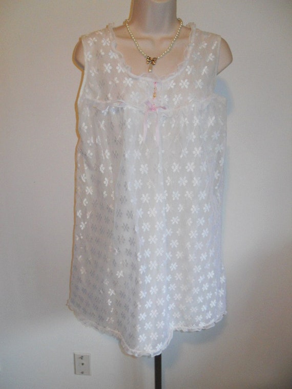 Vintage 1960's White Chiffon Baby Doll Nightgown … - image 2