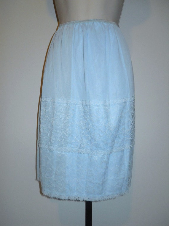 Vintage Lavish Lace Baby Blue Half Slip Petticoat… - image 3