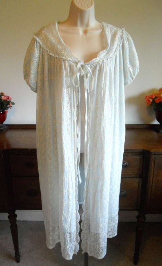 Vintage Blue Chiffon Peignoir ~ 1950's Elegant Pe