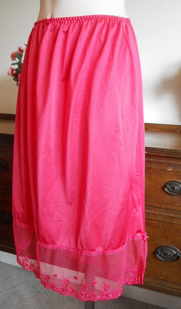 Vintage Red Half Slip Petticoat 1970's Red Half Slip 5 Inch Lacy Hem