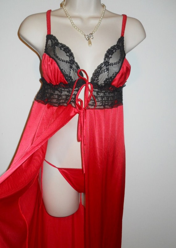 SEXY Vintage Red Nightgown & Bikini Panty Set ~ 1… - image 1