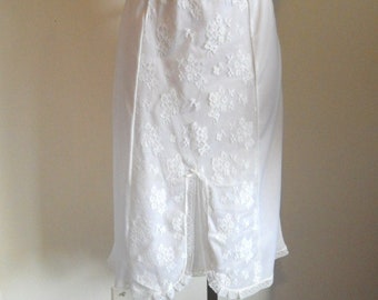 Vintage 1960's White Nylon Half Slip ~ White  Lacy  Nylon Half Slip Petticoat  M