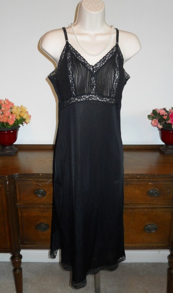 Vintage 1950's Harvey Woods Black  Full Slip ~  F… - image 1