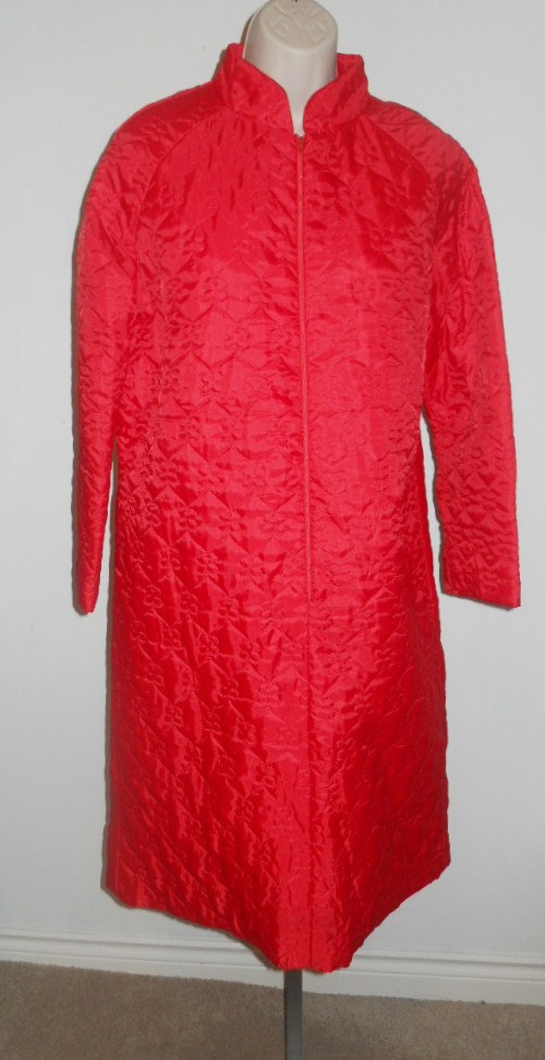 Vintage 1980's Red Quilted Housecoat Kerry Dawn Quilted Housecoat Large