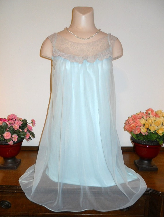 Vintage Baby Blue Nightgown ~ 1960's Love Lines by