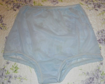 Vintage 1960's Baby Blue Nylon Panties~ Water Sheer Blue Nylon ~ Blue Granny Panties ! Full Brief Panties ~ Wide Double Nylon Gusset ~ M-L