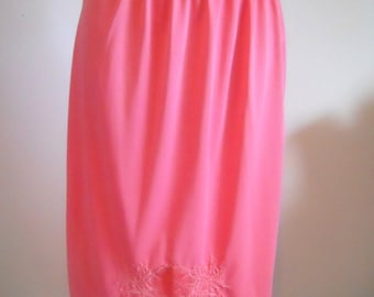 Vintage 1960's DORSAY Coral Nylon Pink Half Slip Petticoat ~ Lacy Hem Half Slip ~ M