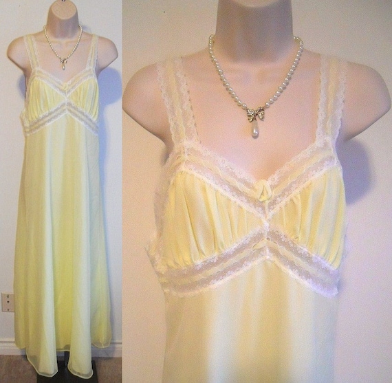 Vintage Yellow Chiffon Nightgown ~ 1960's Linda Li