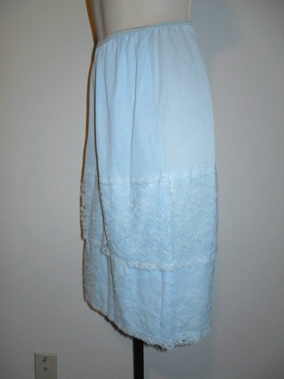 Vintage Lavish Lace Baby Blue Half Slip Petticoat… - image 1