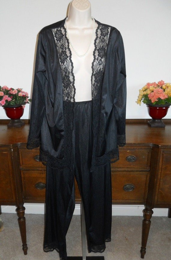 Vintage Undercover Wear Pajamas ~1980's Black Nylo