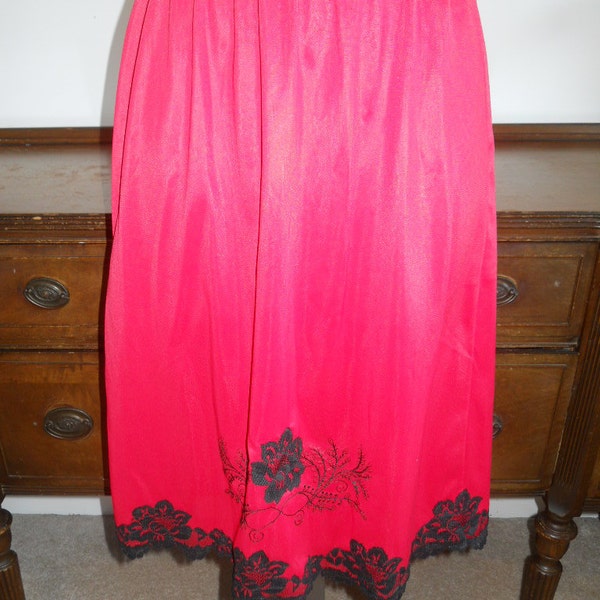 Vintage 1950' s Red Dorsay Half Slip Petticoat ~  Cherry Red Nylon Slip ~ Vintage Red Slip ~ Floral Embroidered Slip ~ Dorsay Slip ~ Medium
