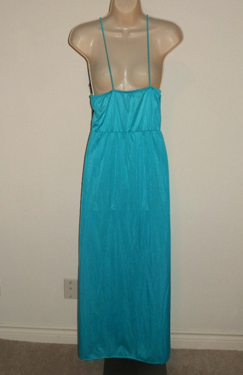 Vintage Long Teal Green Nightgown 1980's Nightgown Lacy Nightgown Long Slinky Nightgown Size Small image 6