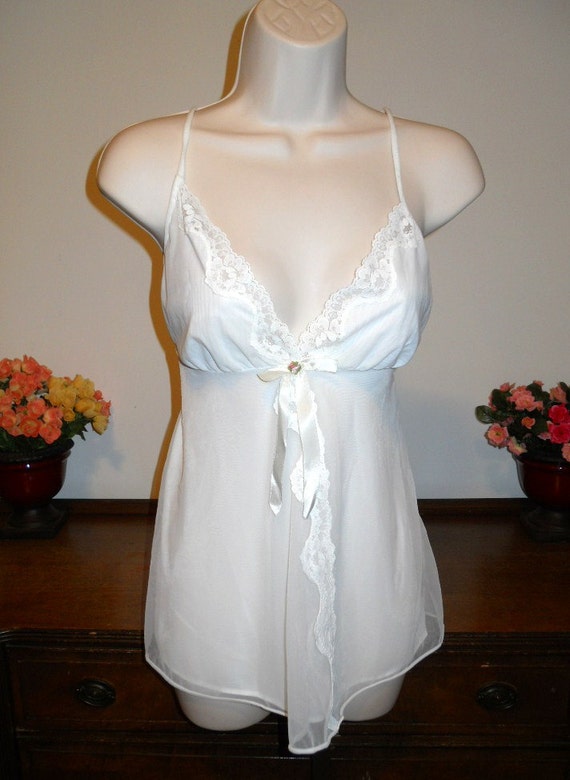 Vintage Sheer White Baby Doll Nightgown ~ 1970's