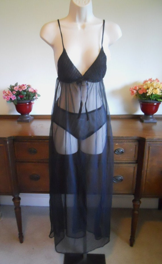 Vintage Sheer Black Nightgown and Panty Set ~ 1970