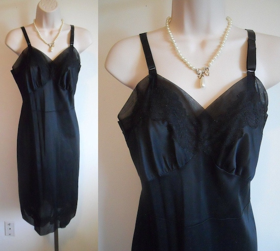 Vintage Dorsay Black Slip ~ 1960's Black Slip ~ Vi