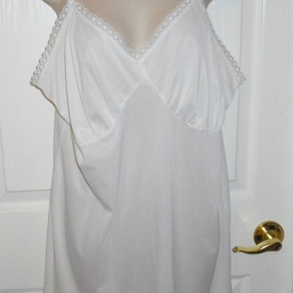 Vintage Bridal White Full Slip ~ Silky White Nylon Slip ~ Size 48