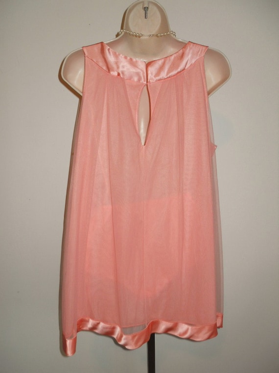 Rare Vintage 1960's Coral Pink Baby Doll Nightgow… - image 7