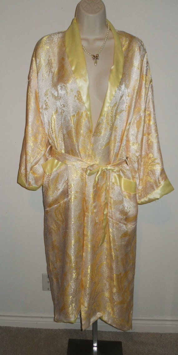 Vintage Yellow Satin Reversible Kimono ~ 1970's