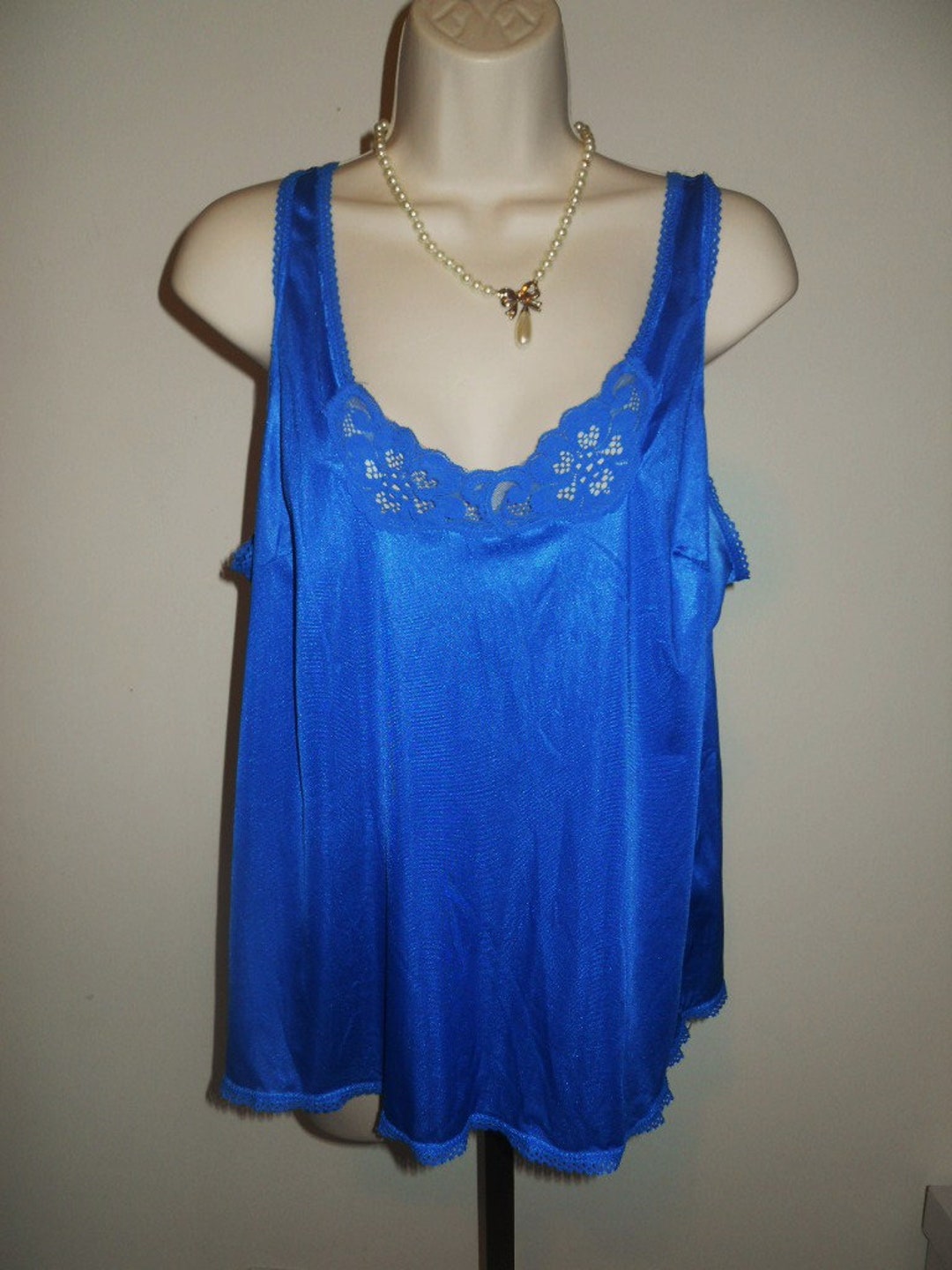 Vintage 1980's Teal Blue Nylon Camisole Pink Lady Rare Blue Camisole ...
