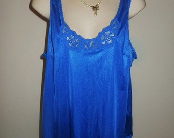 Vintage 1980's Teal Blue Nylon Camisole ~  Pink Lady Rare Blue Camisole ~ Size 42