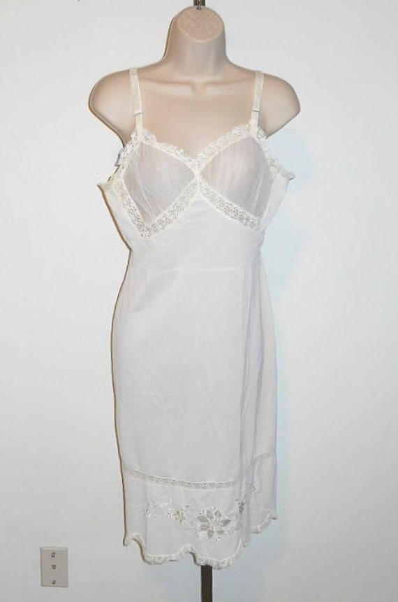 Vintage FANCY Dorsay White Full Slip Chemise ~ 19