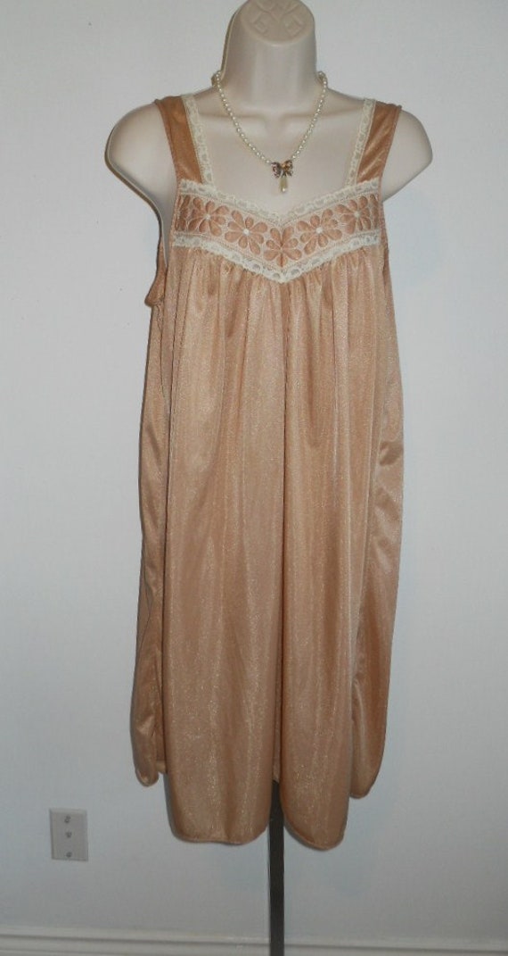 Vintage Lov Lee Mocha Nightgown~ 1970's Silky Nyl… - image 2