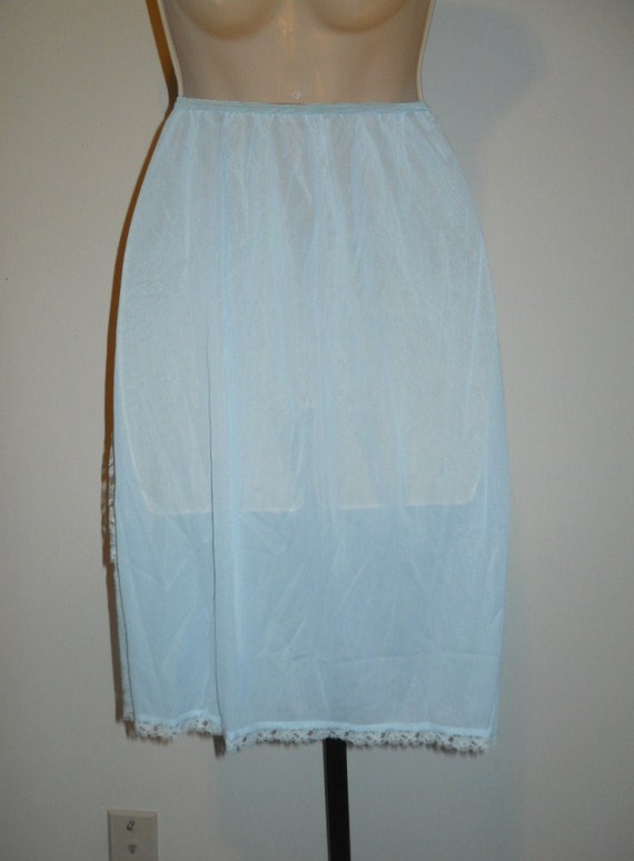 Vintage Lavish Lace Baby Blue Half Slip Petticoat… - image 5