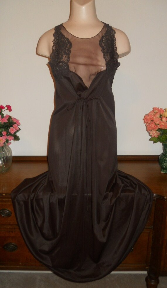 Vintage Long Dark Brown Nightgown 1980's Sears Etsy