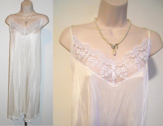 Vintage Cream Nylon Slip ~ 1980's Feminine Silky