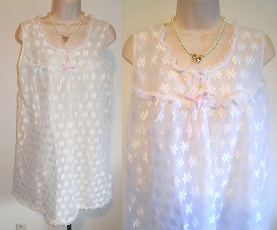 Vintage 1960's White Chiffon Baby Doll Nightgown ~
