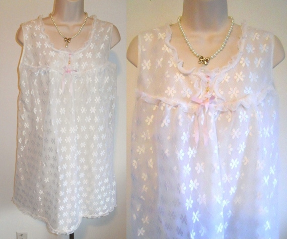 Vintage 1960's White Chiffon Baby Doll Nightgown … - image 1