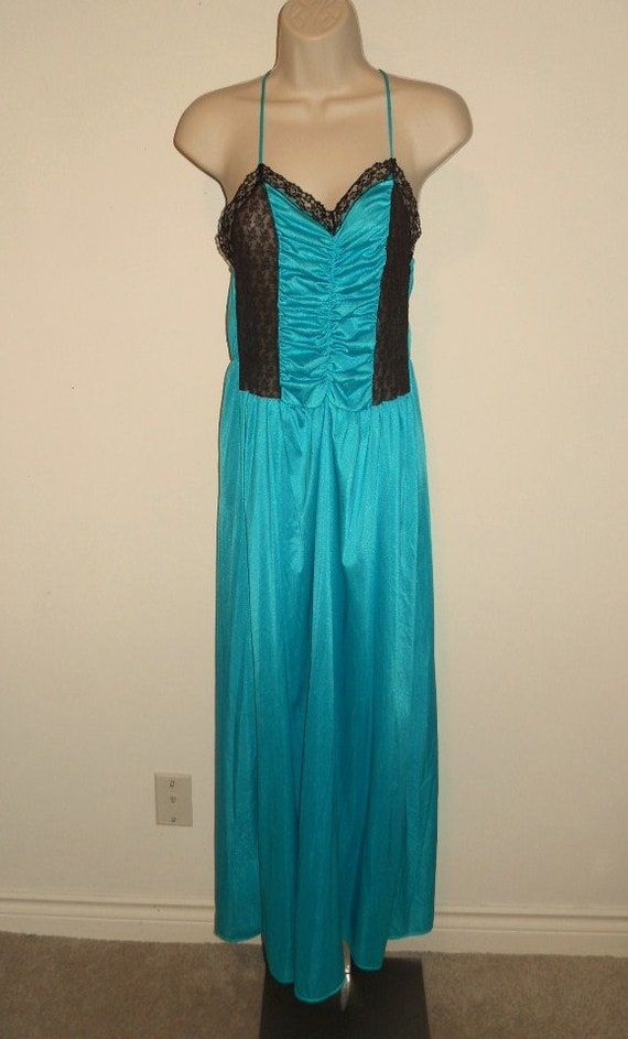Vintage Long Teal Green Nightgown ~ 1980's Nightgo
