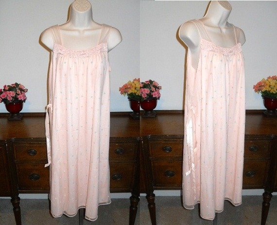 Vintage Peach Chiffon Nightgown ~ 1960's Double Ny