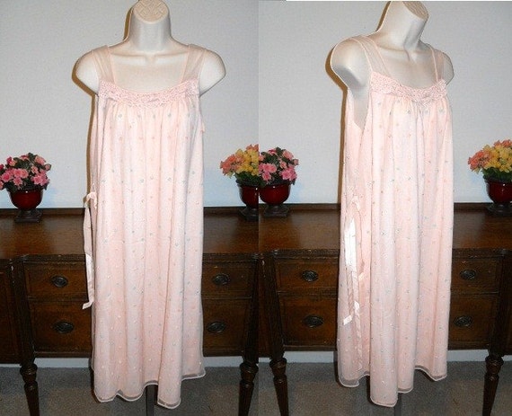 Vintage 1960's Peach Chiffon Nightgown ~ Double N… - image 1