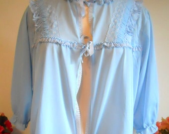 Vintage 1950's Bed Jacket Peignoir ~ Elegant ~ Romantic ~ Lacy ~ Sky Blue Silky Nylon ~ VLV ~ Pin Up Girl ~ Size Medium - Large